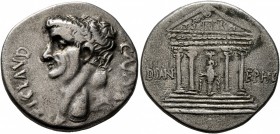 Claudius, 41-54. Cistophorus (Silver, 25 mm, 10.35 g, 6 h), irregular mint, imitating Ephesus. TI CLAVD CAESAVG Bare head of Claudius to left. Rev. DI...