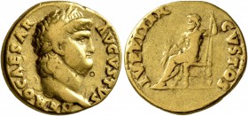 Nero, 54-68. Aureus (Gold, 18 mm, 7.24 g, 7 h), Rome, 67-68. NERO CAESAR AVGVSTVS Laureate head of Nero to right. Rev. IVPPITER CVSTOS Jupiter seated ...