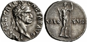 Galba, 68-69. Denarius (Silver, 17 mm, 3.17 g, 6 h), Rome. IMP SER GALBA CAESAR AVG Laureate head of Galba to right. Rev. VIR-TVS Youthful naked male ...