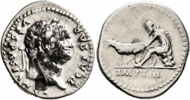 Titus, as Caesar, 69-79. Denarius (Silver, 19 mm, 3.35 g, 7 h), Rome, 77-78. T CAESAR VESPASIANVS Laureate head of Titus to right. Rev. IMP XIII Goath...