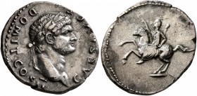 Domitian, as Caesar, 69-81. Denarius (Silver, 19 mm, 3.25 g, 7 h), Rome, 73-75. CAES AVG F DOMIT COS II Laureate head of Domitian to right. Rev. Domit...