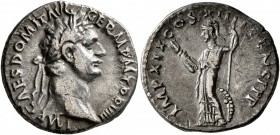 Domitian, 81-96. Denarius (Silver, 18 mm, 3.10 g, 6 h), Rome, 88-89. IMP CAES DOMIT AVG GERM P M TR P VIII Laureate head of Domitian to right. Rev. IM...