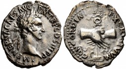 Nerva, 96-98. Denarius (Silver, 19 mm, 3.04 g, 6 h), Rome, 97. IMP NERVA CAES AVG P M TR P COS III P P Laureate head of Nerva to right. Rev. CONCORDIA...