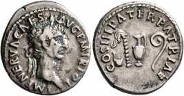 Nerva, 96-98. Denarius (Silver, 19 mm, 3.22 g, 6 h), Rome, 97. IMP NERVA CAES AVG P M TR POT Laureate head of Nerva to right. Rev. COS III PATER PATRI...