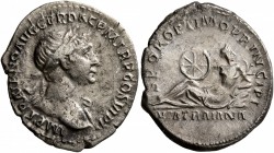 Trajan, 98-117. Denarius (Silver, 20 mm, 3.16 g, 7 h), Rome, 112-114. IMP TRAIANO AVG GER DAC P M TR P COS VI P P Laureate head of Trajan to right, dr...