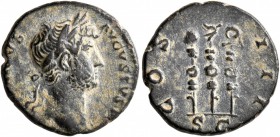 Hadrian, 117-138. Quadrans (Bronze, 16 mm, 2.53 g, 7 h), Rome, 125-128. [HAD]RIANVS AVGVSTVS P P Laureate head of Hadrian to right. Rev. COS III / S C...
