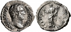 Hadrian, 117-138. Denarius (Silver, 17 mm, 2.69 g, 6 h), Rome, 134-138. HADRIANVS AVG COS III P P Bare head of Hadrian to right. Rev. FELICI-AS (sic!)...