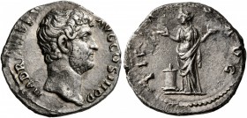 Hadrian, 117-138. Denarius (Silver, 17 mm, 2.78 g, 1 h), Rome, 134-138. HADRIANVS AVG COS III P P Bare head of Hadrian to right. Rev. PIETAS AVG Pieta...