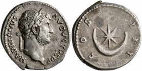 Hadrian, 117-138. Denarius (Silver, 18 mm, 3.71 g, 6 h), Rome, 134-138. HADRIANVS AVGVSTVS P P Laureate head of Hadrian to right. Rev. COS III Large c...