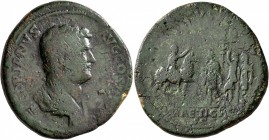 Hadrian, 117-138. Sestertius (Orichalcum, 34 mm, 25.72 g, 6 h), Rome, 134-138. HADRIANVS AVG COS III [P P] Bare-headed and draped bust of Hadrian to r...