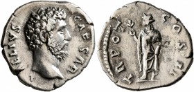 Aelius, Caesar, 136-138. Denarius (Silver, 18 mm, 2.71 g, 7 h), Rome, 137. L AELIVS CAESAR Bare head of Aelius to right. Rev. TR POT COS II Spes advan...