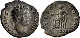 Aelius, Caesar, 136-138. Denarius (Silver, 18 mm, 2.98 g, 6 h), Rome, 137. L AELIVS CAESAR Bare head of Aelius to right. Rev. TR POT COS II / CONCORD ...