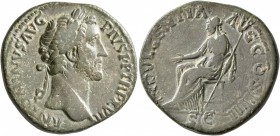 Antoninus Pius, 138-161. Sestertius (Orichalcum, 32 mm, 20.45 g, 12 h), Rome, 153-154. ANTONINVS AVG PIVS P P TR P XVII Bare head of Antoninus Pius to...