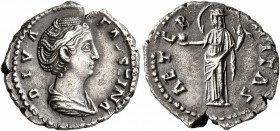 Diva Faustina Senior, died 140/1. Denarius (Silver, 19 mm, 3.40 g, 6 h), Rome. DIVA FAVSTINA Diademed and draped bust of Diva Faustina to right. Rev. ...