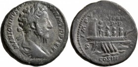 Marcus Aurelius, 161-180. As (Copper, 26 mm, 10.89 g, 7 h), Rome, 176-177. M ANTONINVS AVG GERM SARM TR P XXXI Laureate head of Marcus Aurelius to rig...