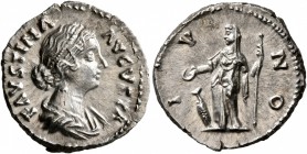 Faustina Junior, Augusta, 147-175. Denarius (Silver, 18 mm, 2.97 g, 11 h), Rome. FAVSTINA AVGVSTA Draped bust of Faustina Junior to right. Rev. IVNO J...