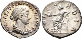 Lucilla, Augusta, 164-182. Denarius (Silver, 18 mm, 2.92 g, 12 h), Rome. LVCILLAE AVG ANTONINI AVG F Draped bust of Lucilla to right. Rev. CONCORDIA C...