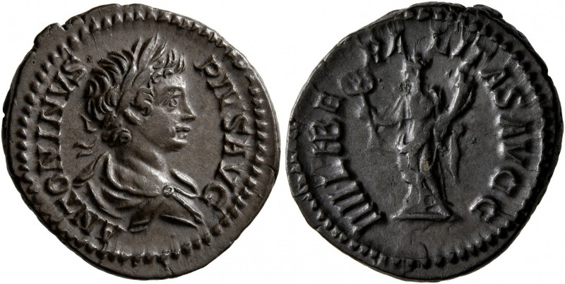 Caracalla, 198-217. Denarius (Silver, 19 mm, 3.79 g, 1 h), Rome, 201-206. ANTONI...