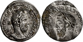 Macrinus, 217-218. Denarius (Silver, 20 mm, 3.19 g, 1 h), brockage mint error, Rome. IMP C M OPEL SEV MACRINVS AVG Laureate and cuirassed bust of Macr...