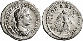 Elagabalus, 218-222. Denarius (Silver, 19 mm, 3.72 g, 7 h), Rome. IMP CAES M AVR ANTONINVS AVG Laureate and draped bust of Elagabalus to right. Rev. V...