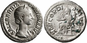 Orbiana, Augusta, 225-227. Denarius (Silver, 19 mm, 3.28 g, 7 h), Rome. SALL BARBIA ORBIANA AVG Diademed and draped bust of Orbiana to right. Rev. CON...