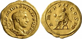 Philip I, 244-249. Aureus (Gold, 22 mm, 4.44 g, 6 h), Rome, 245. IMP M IVL PHILIPPVS AVG Laureate, draped and cuirassed bust of Philip I to right, see...