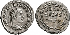 Philip I, 244-249. Antoninianus (Silver, 22 mm, 4.69 g, 1 h), Rome, 247-249. IMP PHILIPPVS AVG Radiate, draped and cuirassed bust of Philip I to right...