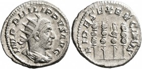 Philip I, 244-249. Antoninianus (Silver, 22 mm, 4.03 g, 6 h), Rome, 247-249. IMP PHILIPPVS AVG Radiate, draped and cuirassed bust of Philip I to right...