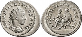 Philip II, 247-249. Antoninianus (Silver, 23 mm, 3.79 g, 12 h), Rome, circa 247-249. IMP PHILIPPVS AVG Radiate and draped bust of Philip II to right, ...