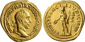 Trajan Decius, 249-251. Aureus (Gold, 21 mm, 4.59 g, 1 h), Rome. IMP C M Q TRAIANVS DECIVS AVG Laureate and cuirassed bust of Trajan Decius to right, ...
