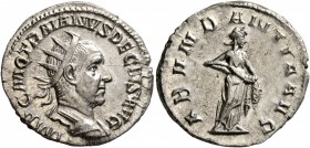 Trajan Decius, 249-251. Antoninianus (Silver, 21 mm, 3.53 g, 7 h), Rome. IMP C M Q TRAIANVS DECIVS AVG Radiate and cuirassed bust of Trajan Decius to ...