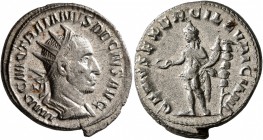 Trajan Decius, 249-251. Antoninianus (Silver, 22 mm, 4.54 g, 1 h), Rome. IMP C M Q TRAIANVS DECIVS AVG Radiate and cuirassed bust of Trajan Decius to ...