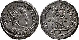 Constantine I, 307/310-337. Follis (Bronze, 19 mm, 3.67 g, 5 h), Rome, 318-319. CONST-ANTINVS AVG Cuirassed bust of Constantine I to right, wearing he...