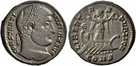 Constantine I, 307/310-337. Follis (Bronze, 18 mm, 2.93 g, 6 h), Constantinopolis, 327-328. CONSTANTI-NVS MAX AVG Rosette-diademed head of Constantine...