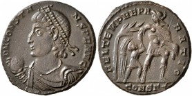 Constans, 337-350. Follis (Bronze, 20 mm, 4.74 g, 6 h), Constantinopolis, 348-350. D N CONSTA-NS P F AVG Pearl-diademed, draped and cuirassed bust of ...