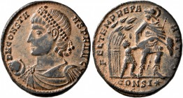 Constans, 337-350. Follis (Bronze, 21 mm, 3.97 g, 1 h), Constantinopolis, 348-350. D N CONSTA-NS P F AVG Pearl-diademed, draped and cuirassed bust of ...