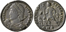 Constantius II, 337-361. Follis (Bronze, 21 mm, 3.84 g, 11 h), Antiochia, 348-350. D N CONSTAN-TIVS P F AVG Pearl-diademed, draped and cuirassed bust ...