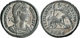Constantius II, 337-361. Follis (Bronze, 24 mm, 6.30 g, 12 h), Cyzicus, 351-354. D N CONSTAN-TIVS P F AVG Pearl-diademed, draped and cuirassed bust of...