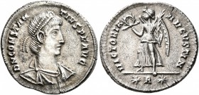 Constantius II, 337-361. Siliqua (Silver, 21 mm, 2.80 g, 6 h), Rome, 352-355. D N CONSTANTIVS P F AVG Pearl-diademed, draped and cuirassed bust of Con...
