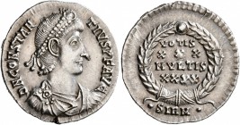Constantius II, 337-361. Siliqua (Silver, 21 mm, 3.23 g, 6 h), Sirmium, 355-361. D N CONSTAN-TIVS P F AVG Pearl-diademed, draped and cuirassed bust of...