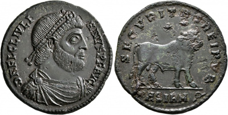 Julian II, 360-363. Follis (Bronze, 28 mm, 8.03 g, 1 h), Sirmium, 361-363. D N F...