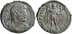 Jovian, 363-364. Follis (Bronze, 28 mm, 8.73 g, 11 h), Thessalonica. D N IOVIAN-VS P F P P AVG Diademed, draped and cuirassed bust of Jovian to right....
