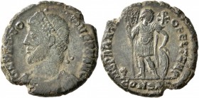 Procopius, usurper, 365-366. Follis (Bronze, 19 mm, 3.58 g, 12 h), Constantinopolis. D N PROCOPIVS P F AVG Pearl-diademed, draped and cuirassed bust o...