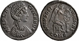 Aelia Flaccilla, Augusta, 379-386/8. Follis (Bronze, 23 mm, 4.86 g, 12 h), Constantinopolis, 378-383. AEL FLAC-CILLA AVG Draped bust of Aelia Flaccill...