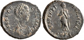 Aelia Flaccilla, Augusta, 379-386/8. Follis (Bronze, 23 mm, 6.09 g, 11 h), Antiochia, 383-388. AEL FLAC-CILLA AVG Draped bust of Aelia Flaccilla to ri...