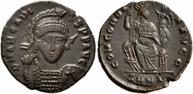 Arcadius, 383-408. Follis (Bronze, 18 mm, 2.26 g, 6 h), Nicomedia, 401-403. D N ARCADI-VS P F AVG Pearl-diademed, helmeted and cuirassed bust of Arcad...