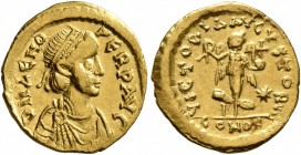 Zeno, second reign, 476-491. Tremissis (Gold, 14 mm, 1.48 g, 7 h), Constantinopolis. D N ZENO PERP AVG Diademed, draped and cuirassed bust of Zeno to ...