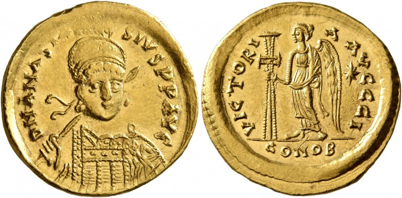 Anastasius I, 491-518. Solidus (Gold, 21 mm, 4.46 g, 6 h), Constantinopolis, 491...