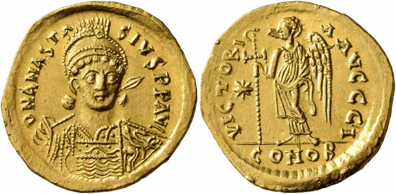 Anastasius I, 491-518. Solidus (Gold, 21 mm, 4.41 g, 7 h), Constantinopolis, 498...