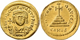 Tiberius II Constantine, 578-582. Solidus (Gold, 21 mm, 4.46 g, 7 h), Constantinopolis, 579-582. δ m TIb CONSTANT P P AVG Draped and cuirassed bust of...